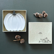 Load image into Gallery viewer, East of India White Porcelain Trinket Dish &#39;Hello Pumpkin&#39; in Gift Box