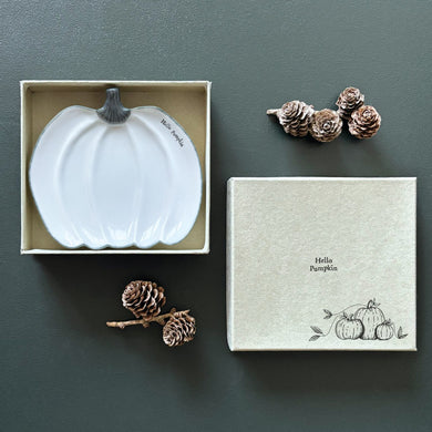 East of India White Porcelain Trinket Dish 'Hello Pumpkin' in Gift Box