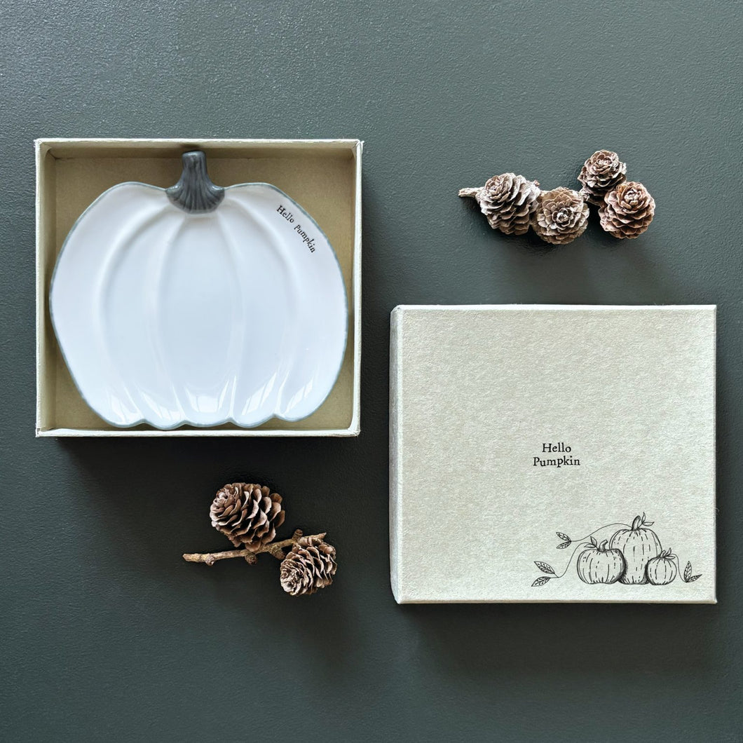 East of India White Porcelain Trinket Dish 'Hello Pumpkin' in Gift Box