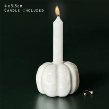 Load image into Gallery viewer, East of India Mini Porcelain Pumpkin Candle Holder 'Happy Days', 'Enjoy the little things'.