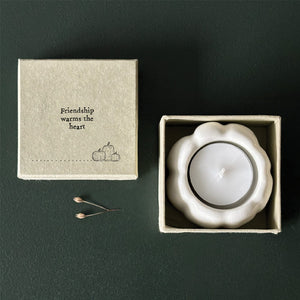 East of India Porcelain Pumpkin Tea Light Holder 'Friendship Warms The Heart'