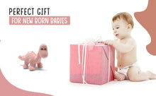 Load image into Gallery viewer, Knitted Organic Cotton Pink Diplodocus Dinosaur Baby Rattle