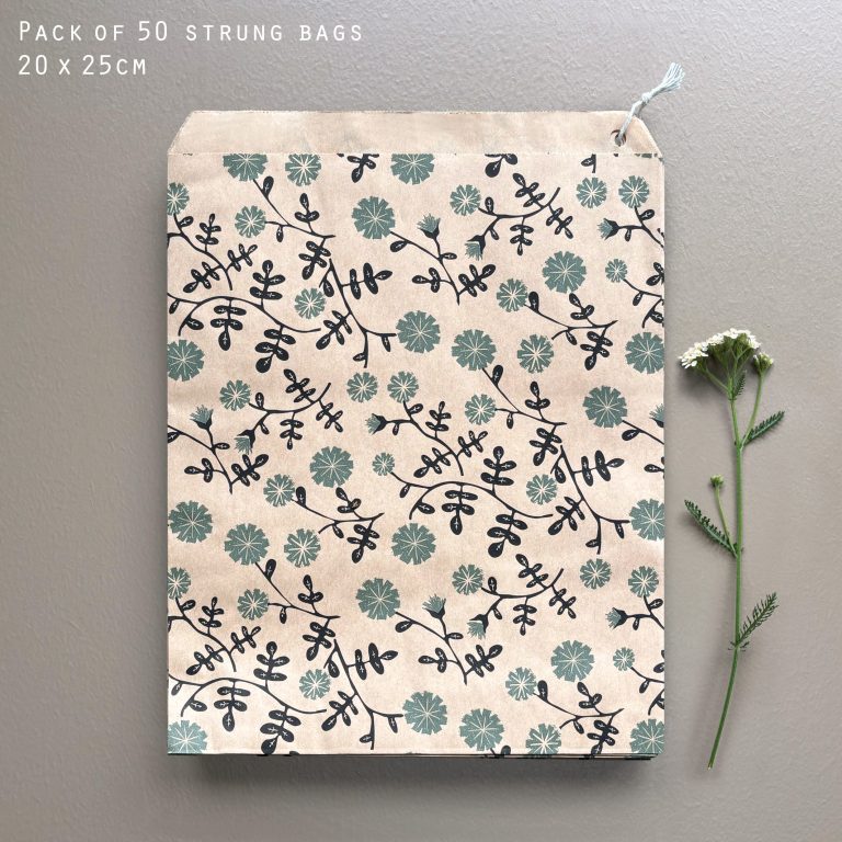 East of India Brown Paper Kraft Bags Blue Daisies