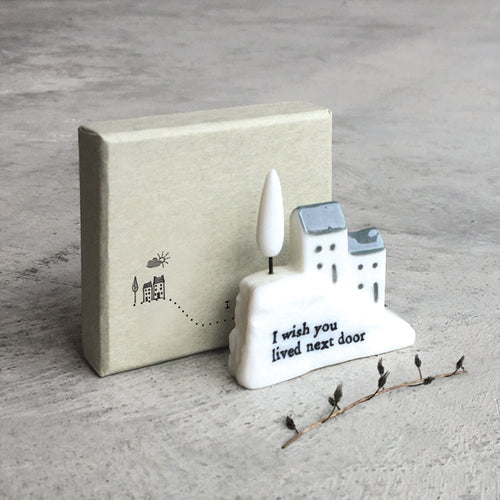 East of India Porcelain Houses on a Hill ' I wish you lived next door' Gift Boxed