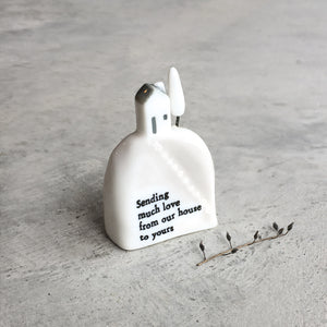 East of India Porcelain mini scene in gift box 'Sending much love from our hosue to yours'