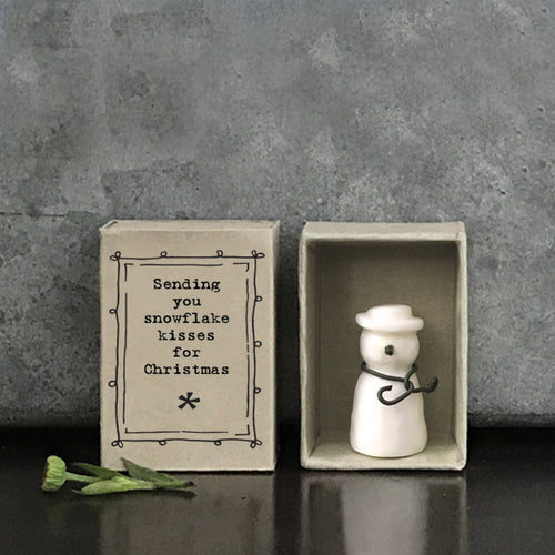 East of India Porcelain Snowman Matchbox Gift - 'Sending snowflake kisses for Christmas'