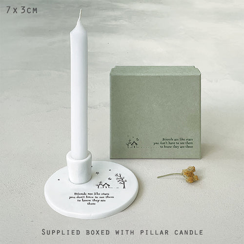 East of India Porcelain Candle Holder 'Friends are like stars ....' in Gift Box