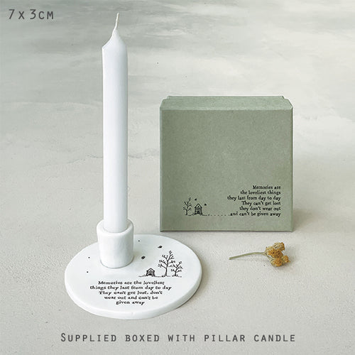 East of India Porcelain Candle Holder 'Memories are the loveliest things...' in Gift Box