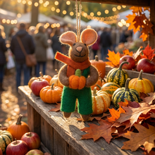 Load image into Gallery viewer, Handmade Felt Pumpkin Harvest Mouse Autumn Hanging Dec Fairtrade
