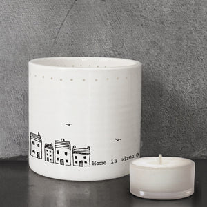 East of India 'Home is where the heart is' Porcelain Tea Light Holder in Gift Box