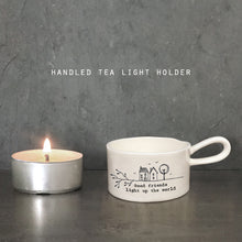 Load image into Gallery viewer, East of India Porcelain Tea Light Holder &#39;Good friends light up the world.