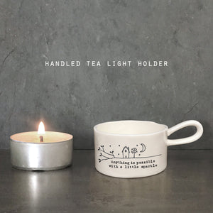 East of India Porcelain Tea Light Holder 'Anything is possible with a little sparkle'