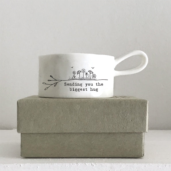 East of India Porcelain Tea Light Holder 'Sending you the biggest hug'.
