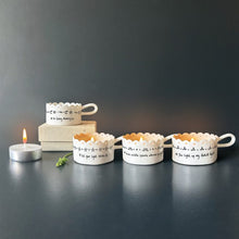 Load image into Gallery viewer, East of India Porcelain Scallop Detail Tea Light Holder 'Leave a little sparkle wherever you go'