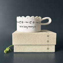 Load image into Gallery viewer, East of India Porcelain Scallop Detail Tea Light Holder 'In loving memory'