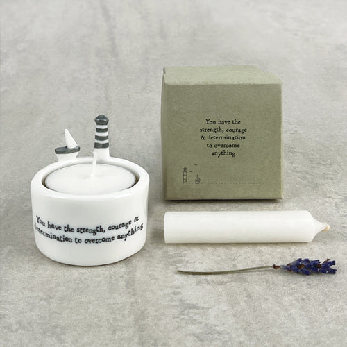 East of India 'You have the strength, courage  ......' Porcelain House Scene Tea Light Holder