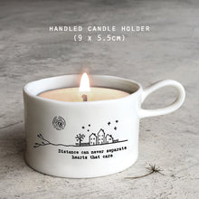 Load image into Gallery viewer, East of India Porcelain Candle Holder including Candle - Distance can never separate hearts ......