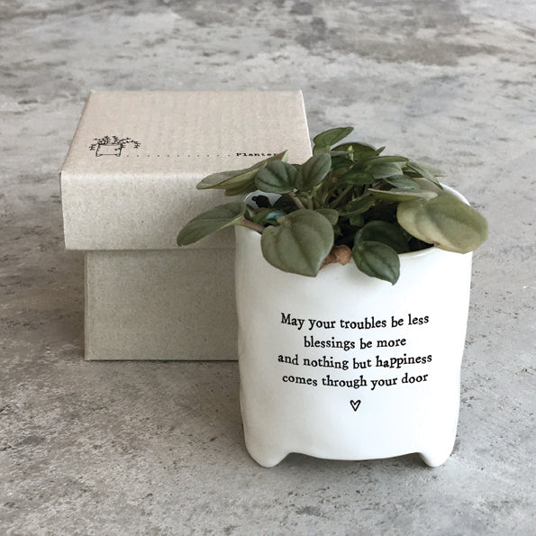 East of India Porcelain Planter i Gift Box 'May your troubles be less'