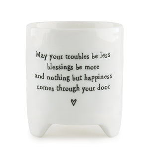 East of India Porcelain Planter i Gift Box 'May your troubles be less'