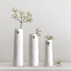 East of India Porcelain Trio of Bud Vases 'Love you always'