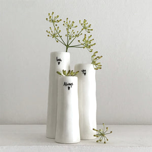 East of India Porcelain Trio of Bud Vases 'Love you always'