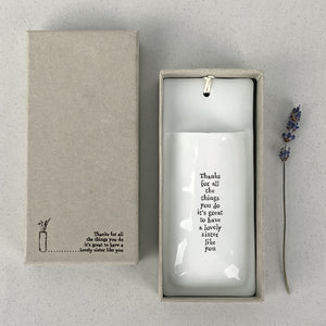 East of India Porcelain Wall Vase - 'Thanks lovely sister .......'