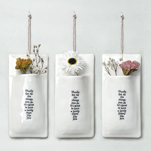 East of India Porcelain Wall Vase - 'Thanks lovely mum .......'