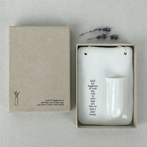 East of India Porcelain Wall Vase - 'Look for happiness ....'