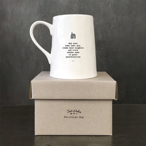 East of India Porcelain Tankard Style Mug - 'May your home know joy ...