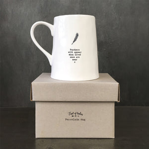 East of India Porcelain Tankard Style Mug - 'Feathers will appear when loved ones are near.'