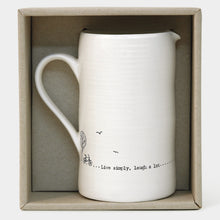 Load image into Gallery viewer, East of India Porcelain White Jug 'Live simply laugh a lot' Gift Boxed