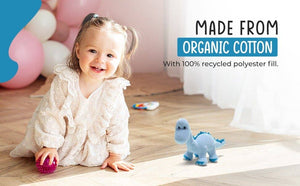 Knitted Organic Cotton Blue Diplodocus Dinosaur Baby Rattle