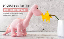 Load image into Gallery viewer, Knitted Organic Cotton Pink Diplodocus Dinosaur Baby Rattle