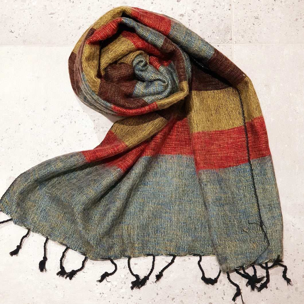 Handmade Fairtrade Stripe Nepali Shawl - Harvest