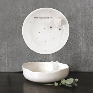 East of India Porcelain Bunny Jewellery Dish 'Some bunny loves you'
