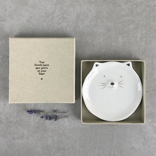 East of India Porcelain Cat Trinket Dish Gift Boxed 'True friends ....'