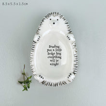 Load image into Gallery viewer, White Porcelain Hedgehog Trinket Dish &#39;Sending you a little hug .....&#39; Gift Boxed