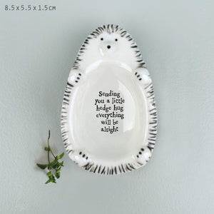 White Porcelain Hedgehog Trinket Dish 'Sending you a little hug .....' Gift Boxed