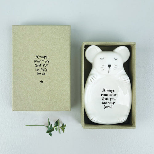 White Porcelain Mouse Trinket Dish 'Always remember you are very loved ' Gift Boxed
