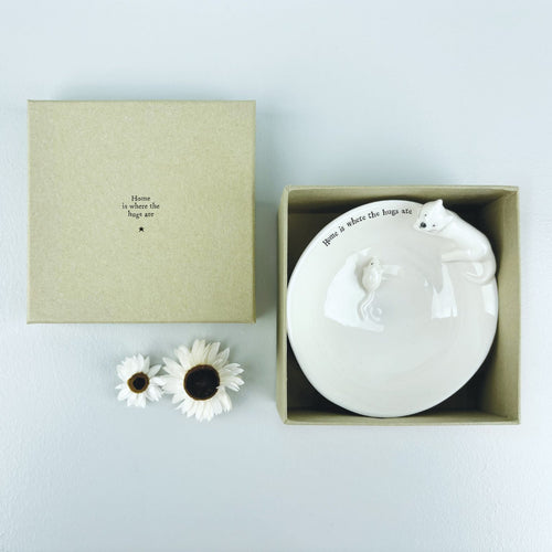 East of India Porcelain Dish with Cat and Mouse 'Home is where the hugs are' Gift Boxed