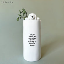 Load image into Gallery viewer, East of India Porcelain Dog Vase 'It's the friends we meet along the way that help us enjoy the journey'