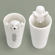 Load image into Gallery viewer, East of India Porcelain Dog Vase 'It's the friends we meet along the way that help us enjoy the journey'