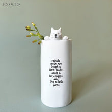 Load image into Gallery viewer, East of India Porcelain Cat Vase 'Friends make you laugh a little louder smile a little bigger and live a little better'