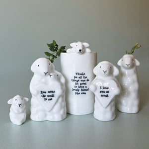 East of India Porcelain Sheep Vase 'Thanks for all the things ewe do ...'