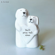 Load image into Gallery viewer, East of India White Porcelain Dog Couple Gift Boxed 'You'll never walk alone'