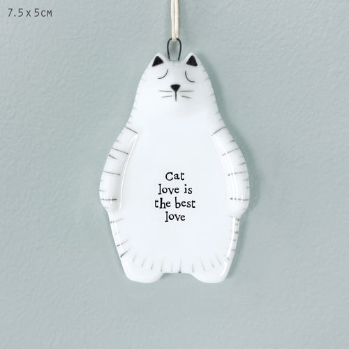 East of India White Porcelain Cat 'Cat love is the best love'