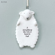 Load image into Gallery viewer, East of India Porcelain Hanging Sheep 'A friendsheep like ours is hard to find'