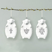 Load image into Gallery viewer, East of India Porcelain Hanging Sheep 'A friendsheep like ours is hard to find'