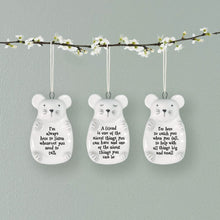 Load image into Gallery viewer, East of India White Porcelain Hanging Mouse 'I'm here to catch you if you fall'