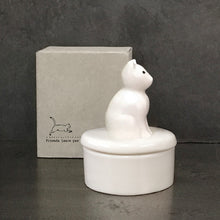 Load image into Gallery viewer, East of India Porcelain Cat Trinket Pot in Gift Box 'Friends leave paw prints on you heart'